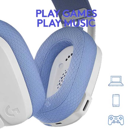 سماعة رأس لاسلكية LOGITECH G435, اتصال لاسلكي Bluetooth, ميكروفون مدمج, بطارية تدوم حتى 18, متوافقة مع مختلف المنصات - أبيض