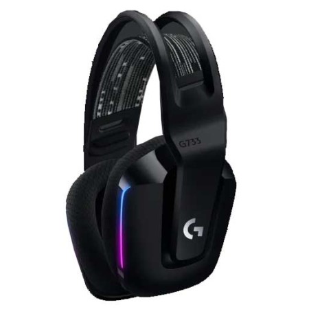 سماعة ألعاب لاسلكية Logitech G733 LIGHTSPEED RGB، عمر بطارية يصل إلى 29 ساعة، دعم الصوت المحيطي DTS، تصميم خفيف الوزن 278 غ - اسود