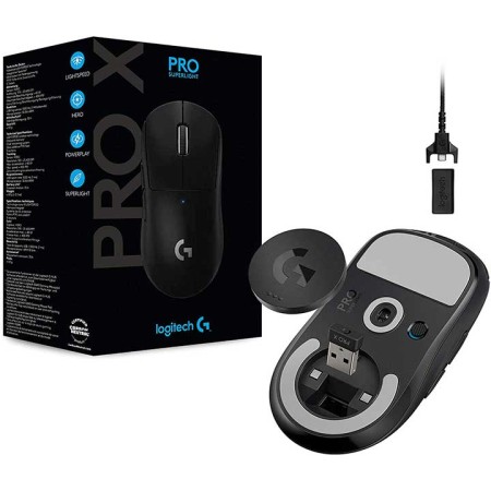 LOGITECH G PRO X SUPERLIGHT Wireless Gaming Mouse - HERO 25K sensor, up to 25,600 DPI, 63g, 1000Hz Polling, PTFE feet - BLACK LOGITECH G PRO X SUPERLIGHT Wireless Gaming Mouse - HERO 25K sensor, up to 25,600 DPI, 63g, 1000Hz Polling, PTFE feet - BLACK