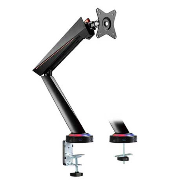 Twisted Minds 17-32 Single Monitor Pro Gaming RGB Desk Mount - Adjustable Die-Cast Aluminum Gas Spring With USB 3.0 Twisted Minds 17-32 Single Monitor Pro Gaming RGB Desk Mount - Adjustable Die-Cast Aluminum Gas Spring With USB 3.0