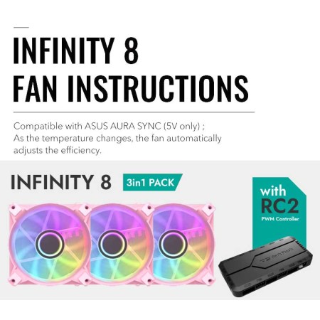 DarkFlash Infinity 8 PWM aRGB Fan, 120mm Cooling, 3 Fan Pack | Pink