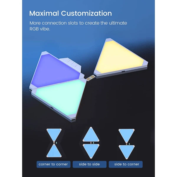 Cololight Smart Triangle Wall Lights With 3 Extension Connection Slots For Gaming Room Decor | 3pcs Extension Cololight Smart Triangle Wall Lights With 3 Extension Connection Slots For Gaming Room Decor | 3pcs Extension
