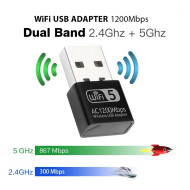 لاقط شبكة واي فاي مزدوج الموجة - محول Usb صغير Wifi بسرعة 1200 ميجابت في الثانية ثنائي النطاق 2.4 جيجا هرتز + 5 جيجا هرتز برنامج تشغيل مجاني