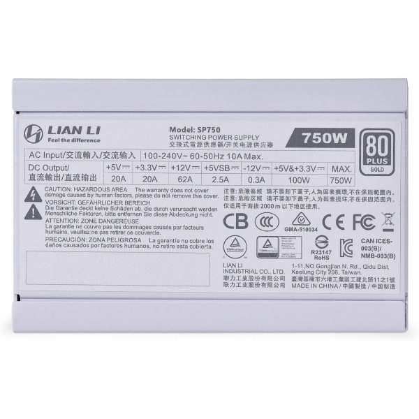 Lian Li 750W SFX Form Factor Power Supply 80+ Gold- White Lian Li 750W SFX Form Factor Power Supply 80+ Gold- White
