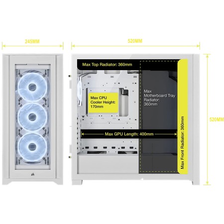 Corsair iCUE 5000X RGB Smart Case - 4x Tempered Glass - ATX - White Corsair iCUE 5000X RGB Smart Case - 4x Tempered Glass - ATX - White