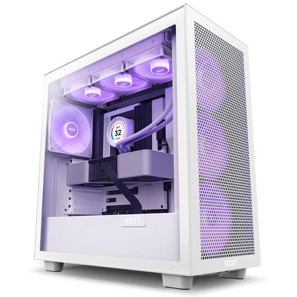 NZXT H7 Flow ATX Mid Tower Gaming Case 3x Fans RGB - White NZXT H7 Flow ATX Mid Tower Gaming Case 3x Fans RGB - White