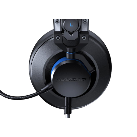 سماعة ألعاب سلكية COUGAR VM410 PS – ميكروفون إلغاء الضوضاء، تصميم خفيف ومريح، تحكم مباشر على الكابل، اللون أزرق/أسود