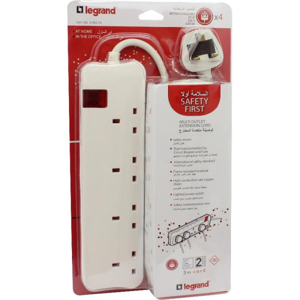Legrand Power Extention Cord 4 Ways 3m -White Legrand Power Extention Cord 4 Ways 3m -White