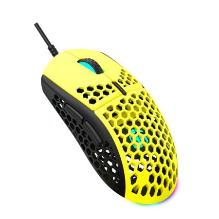 فأرة العاب سلكي احترافي Gamertek GM16 Ultralight Precision، وزن فائق الخفة 62 غ، مفاتيح Kailh GM 8.0 للأزرار الرئيسية - اصفر
