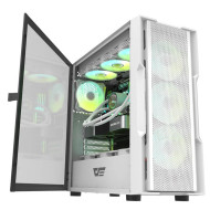 درك فلاش Dk431 بواجهه شبكية كيس كمبيوتر للالعاب ب 4 مراوح مضيئة - ابيض