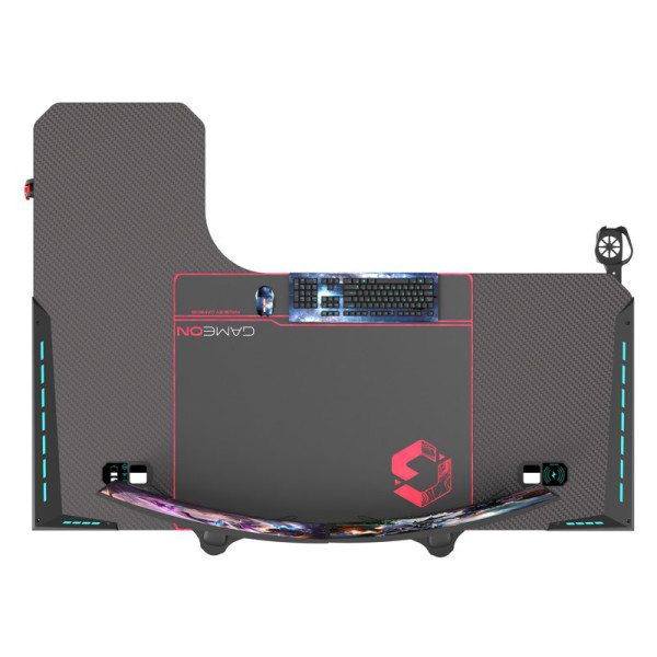 GAMEON Phantom L-Shaped RGB Flowing Light Gaming Desk (140cm - Mouse pad) Qi Wireless Charger & USB Hub - Black GAMEON Phantom L-Shaped RGB Flowing Light Gaming Desk (140cm - Mouse pad) Qi Wireless Charger & USB Hub - Black