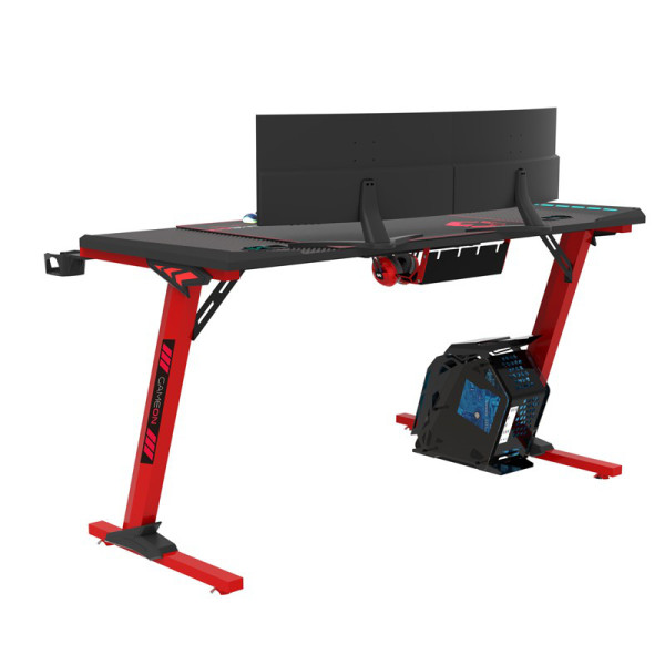 GAMEON Phantom L-Shaped RGB Flowing Light Gaming Desk (140cm - Mouse pad) Qi Wireless Charger & USB Hub - Black GAMEON Phantom L-Shaped RGB Flowing Light Gaming Desk (140cm - Mouse pad) Qi Wireless Charger & USB Hub - Black