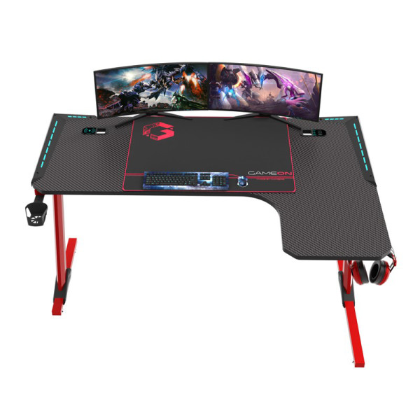 GAMEON Phantom L-Shaped RGB Flowing Light Gaming Desk (140cm - Mouse pad) Qi Wireless Charger & USB Hub - Black GAMEON Phantom L-Shaped RGB Flowing Light Gaming Desk (140cm - Mouse pad) Qi Wireless Charger & USB Hub - Black