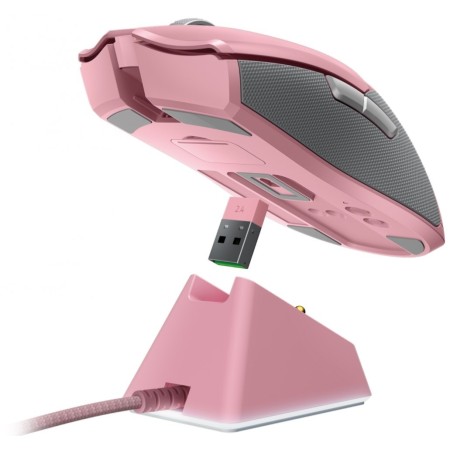ماوس العاب لا سلكي احترافي Razer Viper Ultimate Quartz، خفيف جدًا بوزن 74 جم، مزود بـ مستشعر بصري Razer Focus+ بدقة تصل إلى 20,000 DPI، HyperSpeed – لون وردي Quartz