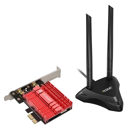 EP-9651GS Pro كرت شبكة داخلي AX210  بمنفذ PCIe من EDUP  يدعم وايفاي 6 إي ثلاثي النطاق و بلوتوث 5.2 - لاقط هوائي خارجي