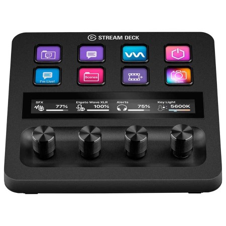 لوحة تحكم +ELGATO Stream Deck, مخصصة لصناع المحتوى, 8 مفاتيح LCD قابلة للتخصيص, 4 مقابض تحكم دوّارة بزاوية 360°,  لوحة لمس LCD مدمجة, توصيل USB-C - أسود
