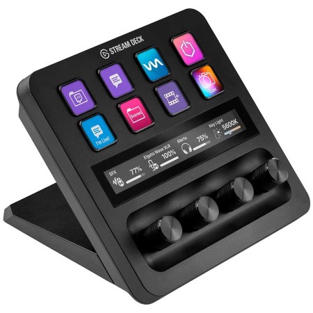 لوحة تحكم +ELGATO Stream Deck, مخصصة لصناع المحتوى, 8 مفاتيح LCD قابلة للتخصيص, 4 مقابض تحكم دوّارة بزاوية 360°,  لوحة لمس LCD مدمجة, توصيل USB-C - أسود