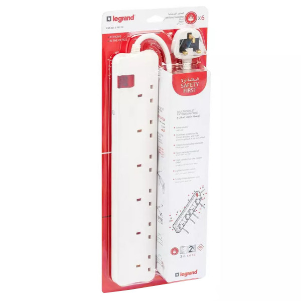 LEGRAND Power Extension Cord 6 Ways 3M -White LEGRAND Power Extension Cord 6 Ways 3M -White