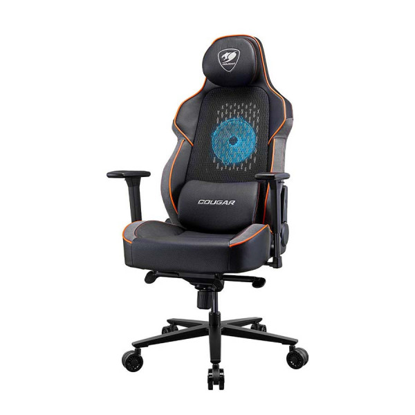 COUGAR NXSYS AERO Integrated 200mm RGB Fan, Breathable PVC Leather Gaming Chair - Black / Orange COUGAR NXSYS AERO Integrated 200mm RGB Fan, Breathable PVC Leather Gaming Chair - Black / Orange