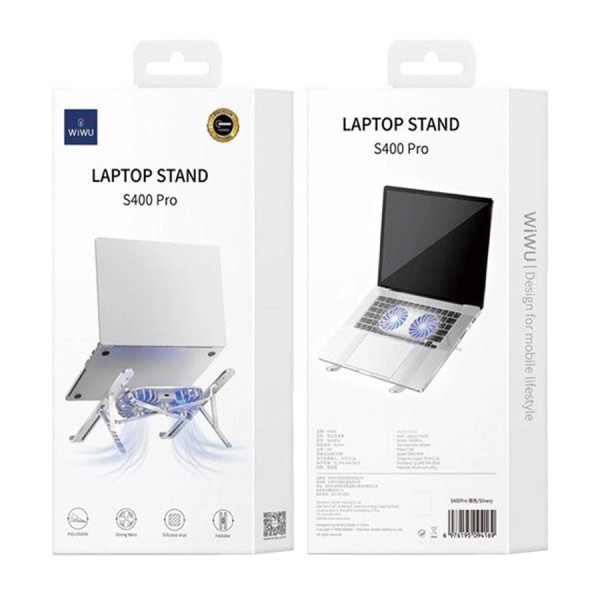 WIWU S400 PRO Aluminum Adjustable Laptop Stand With 2X Fan - Grey WIWU S400 PRO Aluminum Adjustable Laptop Stand With 2X Fan - Grey