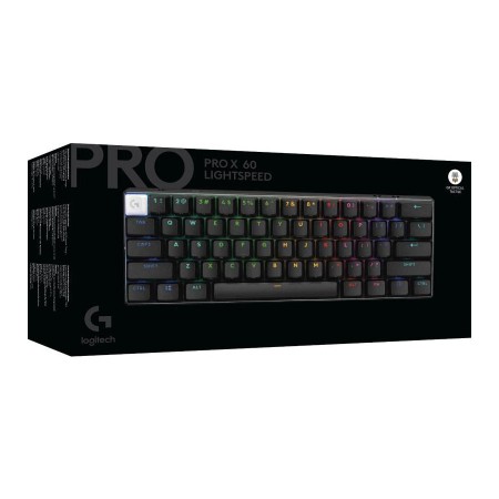 لوحة مفاتيح ألعاب لاسلكية احترافي LOGITECH PRO X 60 LIGHTSPEED، تصميم 60%، تحكم كامل بالمفاتيح (Keycontrol)، إضاءة RGB LIGHTSYNC، ومفاتيح Optical – اسود لوحة مفاتيح ألعاب لاسلكية احترافي LOGITECH PRO X 60 LIGHTSPEED، تصميم 60%، تحكم كامل بالمفاتيح (Keycontrol)، إضاءة RGB LIGHTSYNC، ومفاتيح Optical – اسود