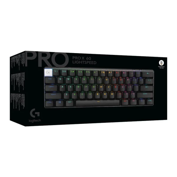 LOGITECH PRO X 60 LIGHTSPEED 60% Wireless Gaming Keyboard KEYCONTROL, LIGHTSYNC RGB, and Optical Switches - BLACK