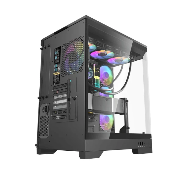 دارك فلاش DQX90 كيس كمبيوتر زجاجي للالعاب مع 4 مراوحه مضيئة يدعم USB Type-C امامي - اسود دارك فلاش DQX90 كيس كمبيوتر زجاجي للالعاب مع 4 مراوحه مضيئة يدعم USB Type-C امامي - اسود