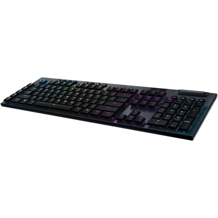 كيبورد العاب لاسلكي احترافي Logitech G915 ميكانيكي، كامل الحجم، حتى 30 ساعة بطارية، إضاءة RGB لكل مفتاح قابلة للتخصيص بالكامل – اسود