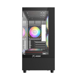 HOOK PIXEL Gaming Temp-Glass Mid Tower Case With 6 Fans RGB - Black