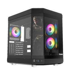 هووك تيتان كيس زجاجي بشاشة طولية مع 6 مراوح مضئية - اسود هووك تيتان كيس زجاجي بشاشة طولية مع 6 مراوح مضئية - اسود