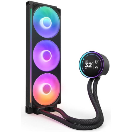 مبرد مائي احترافي NZXT Kraken Elite V2 360, شاشة LCD مربعة مقاس 2.72 بوصة, ثلاث مراوح RGB عالية الكفاءة مقاس 120 مم, متوافق مع معالجات Intel و AMD الحديثة - أسود
