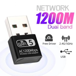 لاقط شبكة واي فاي مزدوج الموجة - محول USB صغير WiFi بسرعة 1200 ميجابت في الثانية ثنائي النطاق 2.4 جيجا هرتز + 5 جيجا هرتز برنامج تشغيل مجاني