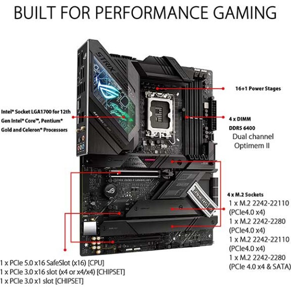 ASUS ROG Strix Z690-F Gaming WiFi 6E LGA1700(Intel 12th Gen) ATX Gaming Motherboard - اسوس ستريكس مذربورد انتل للجيل الثاني عشر