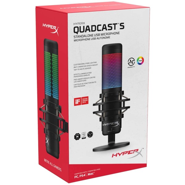 HyperX QuadCast S – RGB USB Condenser Microphone for PC, PS4, PS5 and Mac مايك هايبر اكس كواد كاست اس