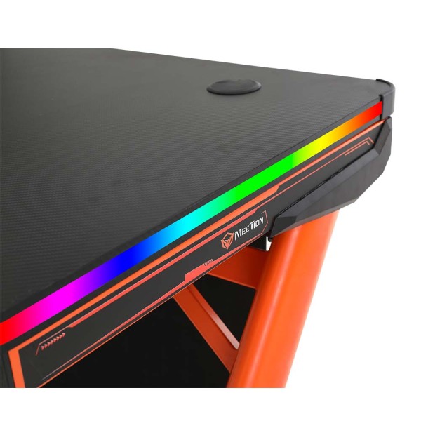 MeeTion MT-DSK20 RGB LED light Pc Computer Gaming Desk - Black/Orange - طاولة كمبيوتر مع اضاءة جانبية ميشن