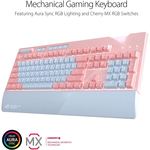 ASUS ROG Strix Flare PNK LTD RGB mechanical gaming keyboard with Cherry MX Brown Switches - كيبورد اسوس فلار وردي