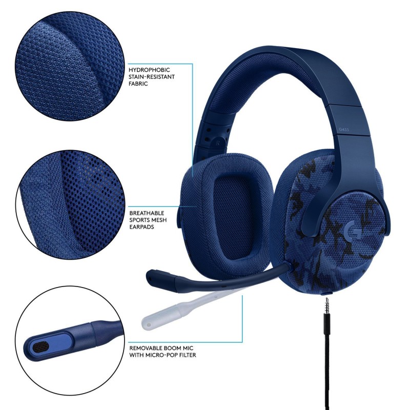 Logitech G433 7.1 Wired Gaming Headset - Camo Blue