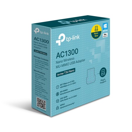 محول USB لاسلكي TP-LINK Archer T3U AC1300 – حجم نانو، دعم MU-MIMO وسرعة 400Mbps على تردد 5GHz